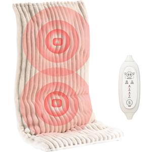 Heat Massaging Weighted Heating Pad for Back Pack, Weighted Electric Heating Pad with Massaging Vibrations 3.7lb Non-Toxic Beads 4 Heat Settings 4 Massage Modes 2h Auto-Off 12"x24" (Linen)