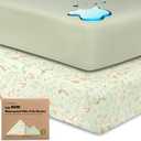 2-Pack Waterproof Pack and Play Sheets, Mini Crib Sheets Fitted for Boy, Girl - 38 x 26 Viscose from Bamboo Pack N Play Mattress Sheets for Graco, Toddler Playard Baby Crib Sheets Neutral (Foxtrot)