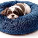 Calming Donut Dogs Beds for Small Dogs Washable,23inch Plush Round Pet Bed for Cozy Sleep,Fluffy Faux Fur Large Cat Bed,Fits up to 25 lbs Pets,Navy Blue