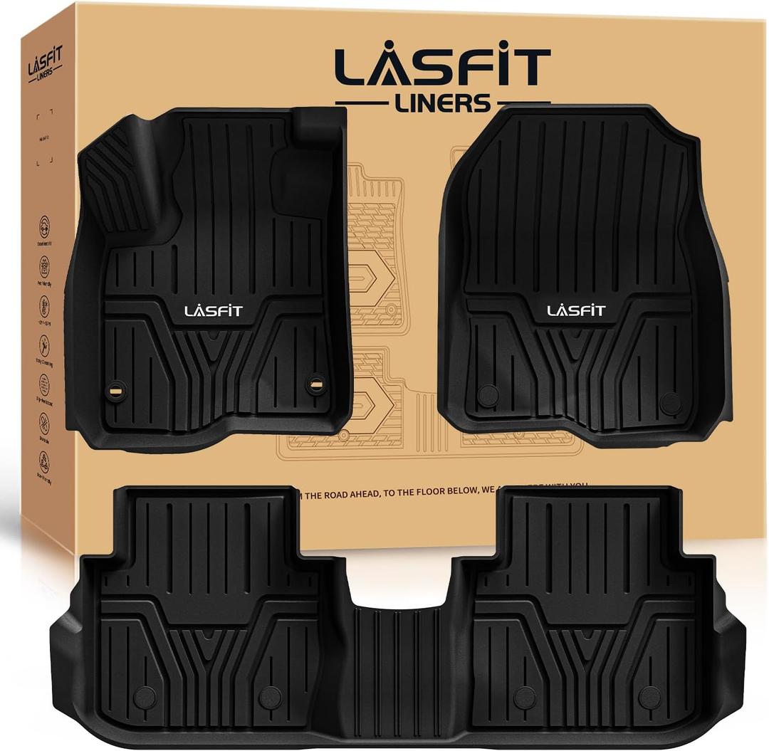 LASFIT Floor Mats for Honda CR-V 2026 2025 2024 2023 (Gasoline & Hybrid & e:FCEV), All Weather TPE Custom Fit Anti-Slip Pet Friendly Car Liners, 1st & 2nd Row Black