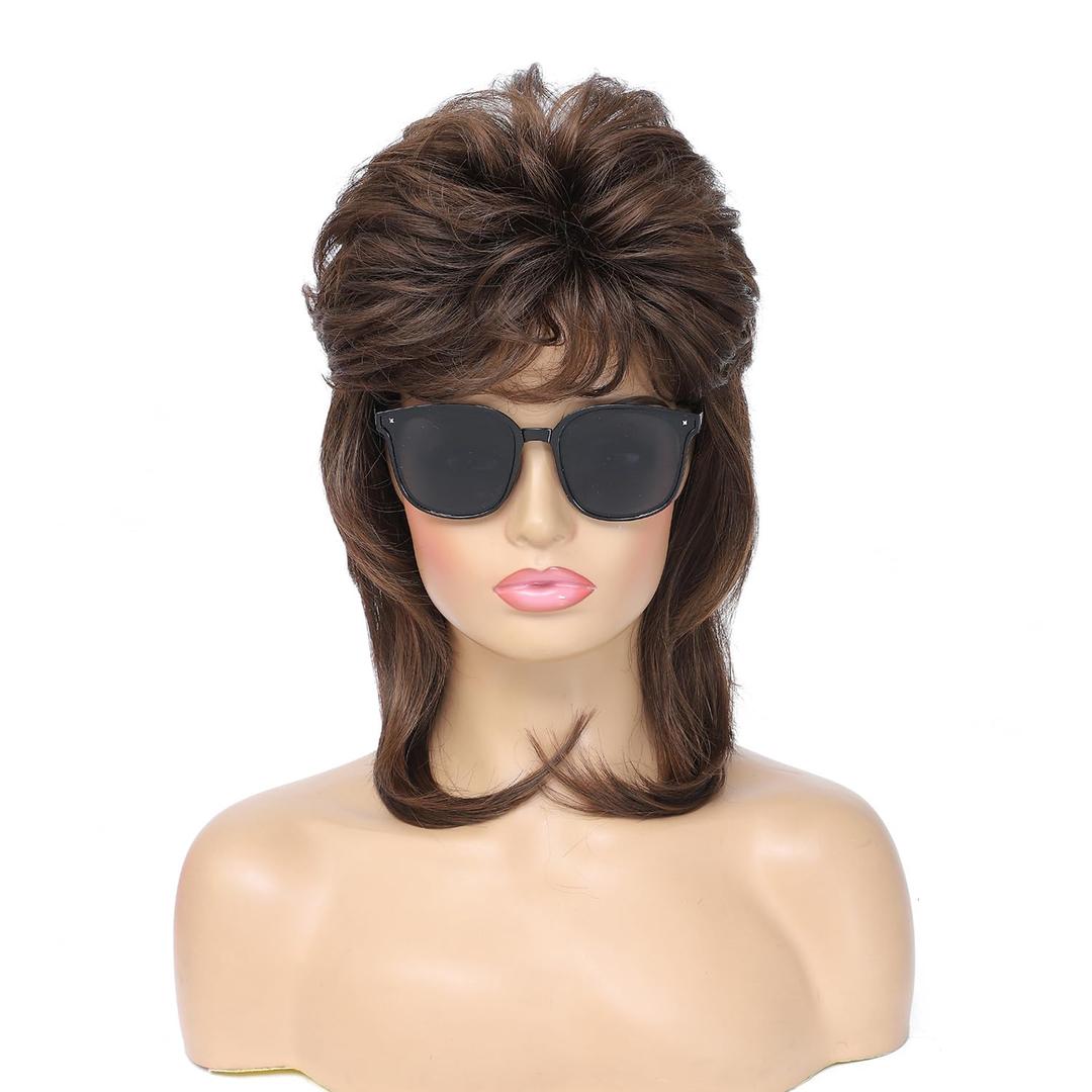 Adequate Mullet Wigs for Women Joe Dirt, Emo Wig,80s 90s Costumes Fancy Party Accessory Cosplay Wig,Halloween x (MediumBrown)