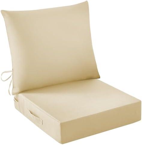 IASEAHK Outdoor Seat Cushion Set, Waterproof & Fade Resistant Patio Chair Cushions, Outdoors Cushion for Patio Furniture, 24 x 24 x 5.75 Inch, Outdoor Couch Cushions with Handle and Ties, Light Khaki