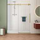 Sunrosa Frameless Shower Door, 44-48" W x 76" H Sliding Shower Door with Handle, Glass Shower Door with 5/16" (8 mm) Clear SGCC Tempered Glass, Brushed Gold