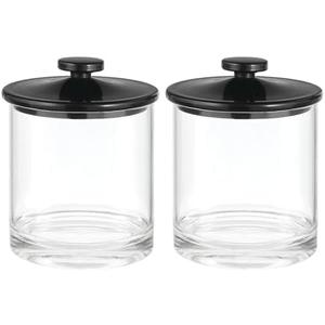 mDesign Small Modern Apothecary Storage Organizer Canister Jars - Acrylic Containers for Bathroom, Organization Holder for Vanity, Counter, Makeup Table, Lumiere Collection, 2 Pack, Clear/Black (3.75 x 3.75 x 4.7)