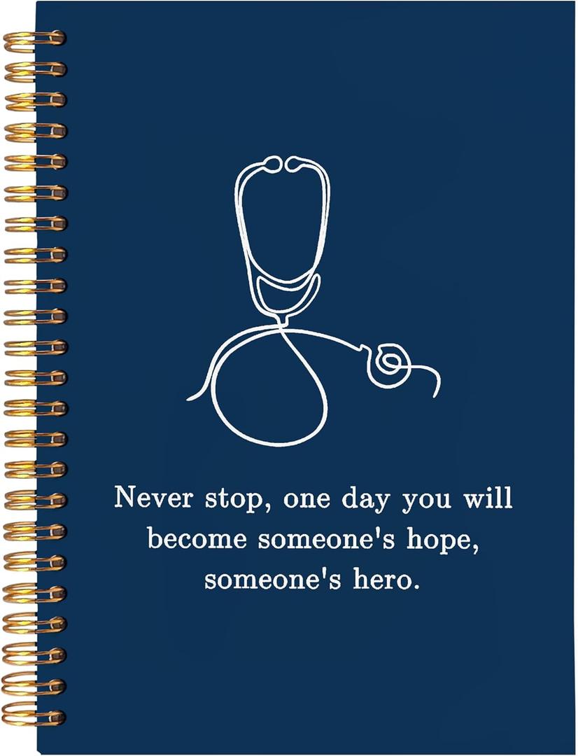 BearCake Nurse Notebook, Nursing Student Gifts,Stethoscope Medical Doctor Notebook Journal,Future Nurse Doctor Medical Student Nurse Graduation Gifts, Hardcover Spiral Notebook 5.5x8.3 Navy Blue (white-annotation-deep blue)