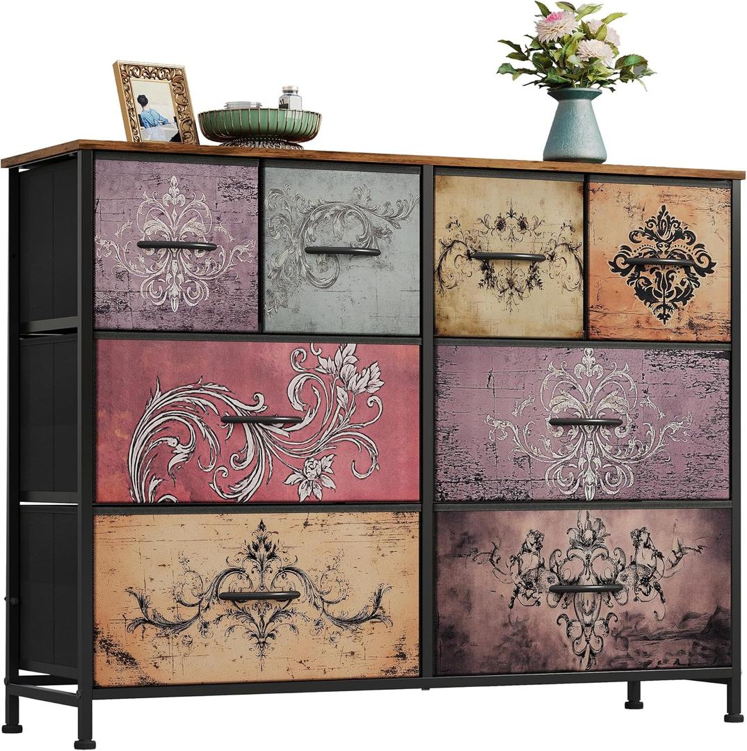 WLIVE Dresser for Bedroom with 8 Drawers, Wide Fabric Dresser for Storage and Organization, Bedroom Dressers, Chest of Drawers for Living Room, Closet, Hallway, Pattern