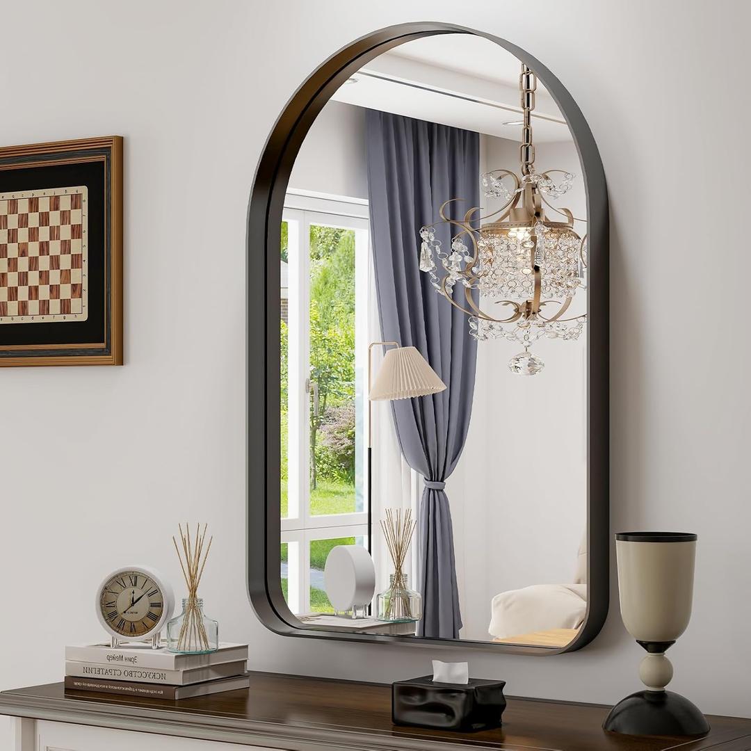 GLSLAND 24”x36“ Black Arched Bathroom Mirror - Aluminum Alloy Framed Mirrors for Wall- Matted Wall Mirrors for Bedroom, Entryway Mirrors for Wall 