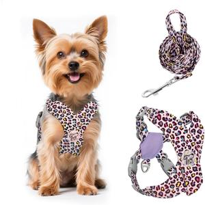 Pawaboo Small Dog Harness and Leash Set, Puppy Harness X-Frame No Pull No Choke, Dog Vest Harnesses Adjustable Sized Dogs,Soft Breathable Pet Harnesses for Walking, XS, Pink Leopard