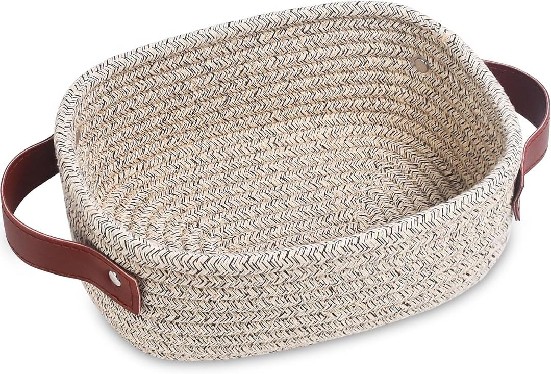 ABenkle Small Storage Basket, Mini Rope Woven Baskets, Cute Shelf Closet Storage Organizer, Boho Decorative Toy Bin for Nursery, Living Room, Spa, Empty Gift Basket - XS, Mixed Brown