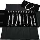 Velet Travel Jewelry Case Roll Bag Organizer for Necklace Bracelet Black Gray Velvet (Black with elastic)