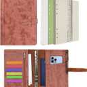 Wonderpool Leather Journal Refillable Binder A5 Writing Notebook Folder Organiser with Dotted Paper & Multi Pockets Cover for Business School Travel (A5, Brown)