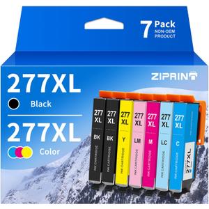 ZIPRINT Remanufactured Ink Cartridge Replacement for Epson 277XL 277 T277 to use with XP-850 XP-860 XP-950 XP-960 XP-970 Printer (2Black, 1Cyan, 1Magenta, 1Yellow, 1Light Cyan, 1Light Magenta)