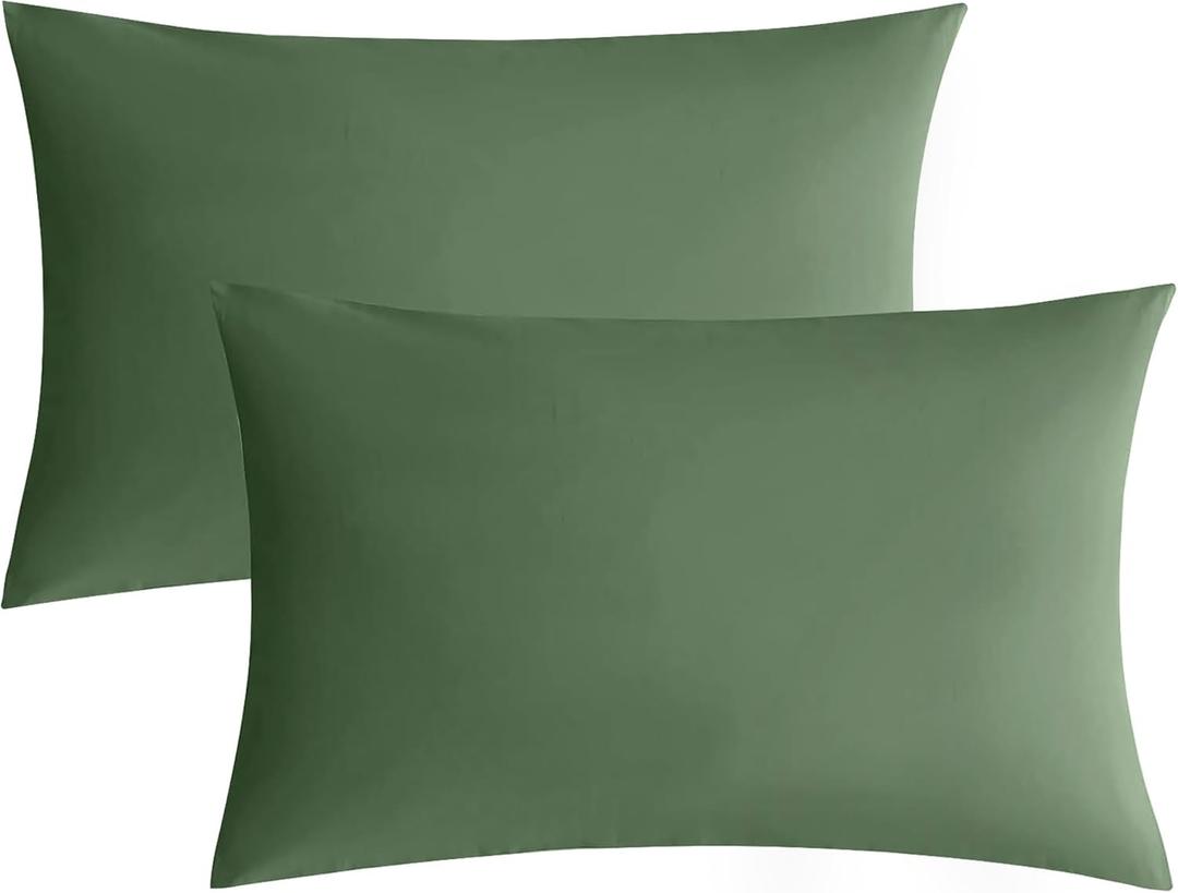 JELLYMONI Pillowcases King Set of 2 Cotton Envelope Pillow Covers Green 2040in Bed Pillow Cases 100% Washed Cotton Soft Breathable (Pillows are not Included)
