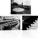 AoArtWZ Music Canvas Wall Art Guitar Piano Vinyl Record Picture Prints Black and White Instrument Poster Artwork for Home Living Room Bedroom Modern Decor Framed (16" x 24" x 3Pcs)