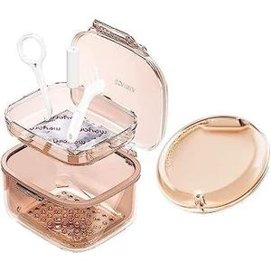 Retainer Case, Retainer Cleaner Case 2 Pack, Portable Denture Cases and Unique Denture Bath with Drain Tray, Denture Bridges, Partial Dentures, Traditional Braces, Etc. (Orange)