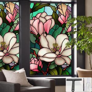 Window UV Protection Privacy Film:Non-Adhesive Static Cling Decorative Window Film with Installation Tools,Stained Glass Window Film for Kitchen,Study,Bathroom,and Shower Doors,17.7 x 39.4 inches. (Bl112)