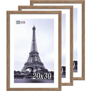 VCK 20x30 Frame 3 Pack - Brown Walnut, Natural Textured Solid Wood Poster Picture Frame, Wall Mounting Hanging