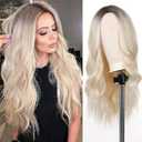Esmee 26 Inches Long Blonde Wigs for Women Natural Synthetic Hair Ombre Blonde Wig with Dark Roots Synthetic Wig Loose Wavy Wigs Heat Resistant