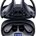 GNMN Wireless Earbuds Bluetooth Headphones Over Ear Buds 90H Playback IPX7 Waterproof Sports Earphones Deep Bass with Wireless Charging Case Dual LED Power Display Earhooks Headset for Running Black