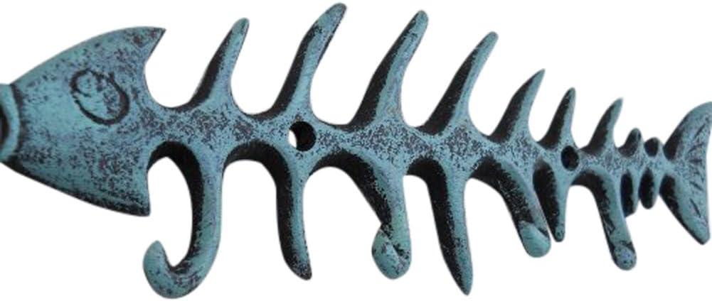 Moby Dick Nautical Coastal Fish Bones Cast Iron Wall Hook Peg Decor Teal Black