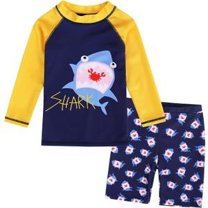 AIWUHE Toddler Boys Swimsuit 2 piece Rash Guard Swimsuits with Swim Trunk Long Sleeve Bathing Suit Sunsuit Swimwear Sets XXL)