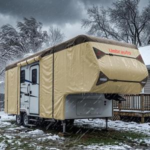 Umbrauto 5th Wheel RV Cover 40' ~ 44', Upgraded 9-Layers Top Waterproof & Windproof Fifth Wheel Camper Cover, Toy Hauler Travel Trailer Covers for Winter Snow with Tongue Jack Cover, Gutter Cover (model 5)