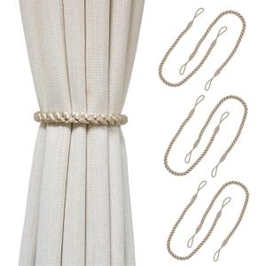 Curtain Tiebacks Ropes, 6pcs Decorative Handmade Tie Backs Curtain Holdbacks Holders Cord for Window Sheer Drapes Indoor Outdoor, Beige