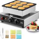 VEVOR Dutch Pancake Maker, 9PCS 76mm Diameter Dorayaki Baker Machine, 850W Commercial Electric Poffertjes Grill, Non-stick Stainless Steel, Temp & Time Control, for Home Kitchen Restaurant Snack Bar