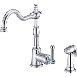 Gerber Opulence Kitchen Faucet with Side Spray - Farmhouse Style, Single Handle, Heavy-Duty Brass Construction, 2-Hole Installation in Chrome, D401157