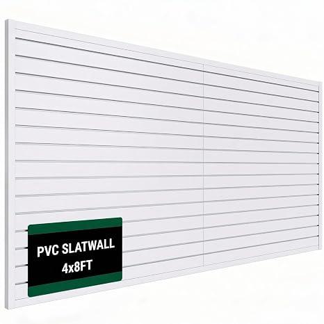 Slat Wall Paneling 4x8 ft Garage Organizer Storage Systems, Heavy Duty PVC Slatwall Panels for Garage Organizer Product, PVC Wall Mounted Tool Storage Slate Board for Home and Workshop (White)