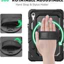 SEYMAC Case for Samsung Galaxy Tab S10 Lite/ S10 FE/ S9 FE/ S9 5G (10.9''/11''), Heavy Duty Shockproof Protective Case with Screen Protector, Rotating Stand, Hand Strap and Pen Holder, Black