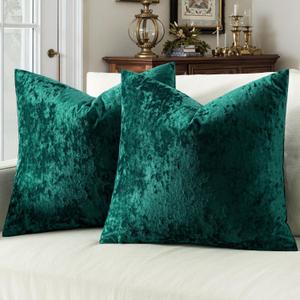 MIULEE Velvet Throw Pillow Covers Set of 2, Soft Neutral Decorative Spring Pillow Cases with Luxurious Textured Vintage Cushion Covers for Home Decor Couch Sofa Bed,Emerald Green 24x24 inch
