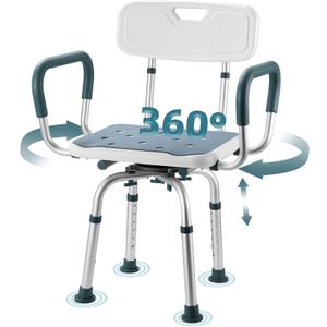 Swivel Shower Chair with Arms and Back, 400 lbs Heavy Duty Shower Seat for Inside Shower Stall and Bathtub, Height Adjustable Safety Bath Seat for Elderly, Adults, Handicap and Disabled