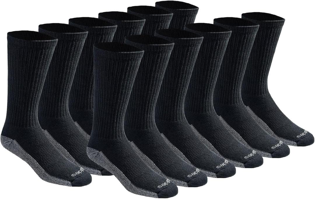 Dickies Men's Dri-tech Original Moisture Control Crew Socks, Available in M-xxl (6, 12, 18 Pairs) (Black, M)
