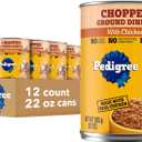 Pedigree Chopped Ground Dinner Adult Soft Wet Dog Food with Chicken, Canned Dog Food, 22 oz. Cans, 12 Count (EXP 04/05/28)