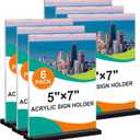 Acrylic Sign Holder 5x7, 6-Pack Plastic Clear Vertical Double-Sided Menu Display Stand with Double-Sided Display, Perfect for Restaurants, Offices, Exhibits