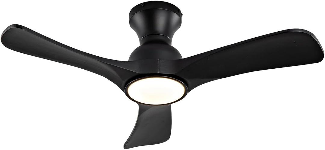36 Inch Black Ceiling Fans with Lights, Flush Mount Ceiling Fan with Light, Modern Smart Wood Fan Light, 6-Speed Remote Control, Quiet Reversible Motor, Fans for Bedroom Study Room and Garage