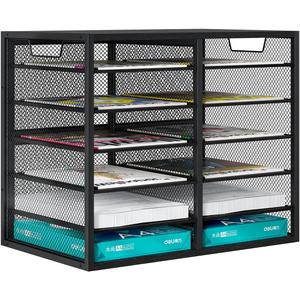 PAG Desktop Mail Sorter Industrial Countertop Heavy Duty Literature Organizer Bill Paper Holder Rack Student Mailbox for Classroom 12 Compartments Filing Cabinet for Office Home School, Black