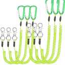 6 Pack Heavy Duty Fishing Lanyard Steel Wire Coiled Lanyard Kayak Retractable Tool Leash Fishing Rod Safety Lanyard Gear Lanyard with Alloy Clips for Pliers Boating (Green)