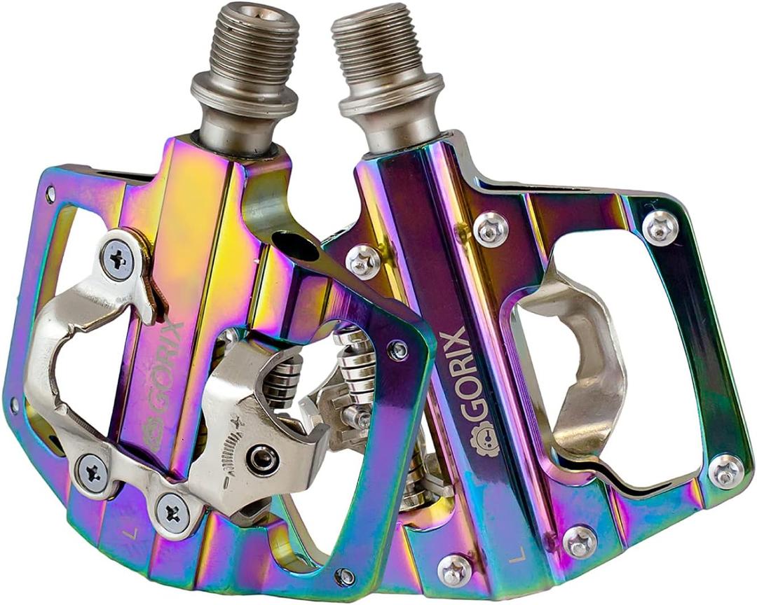 GORIX Bike Pedals Pedal One Side Flat Binding Pedal Cleat Set MTB Road Mountain Bicycle Oil Slick(GX-PZ103)