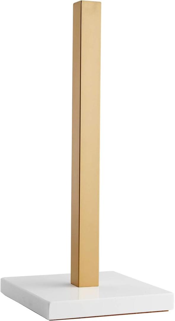 Paper Towel Holder Kitchen Standing Paper Towel Roll Holder with Marble Base for Bathroom Kitchen Countertop(Gold,White Base KZ20)