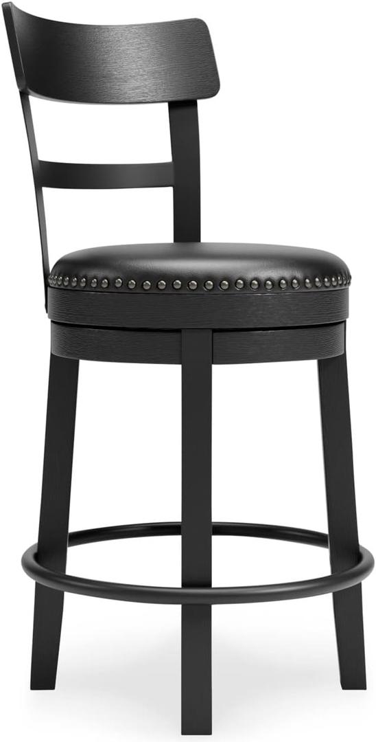 Signature Design by Ashley Valebeck Faux Leather Pub Height Swivel Barstool, 24.38" Seat Height, Black (Counter)