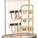 Jewelry Organizer, Jewelry Holder Gold with Metal Frame and Velvet Ring Tray Protect headdress from scratches, Women Jewelry Stand Organizer (T31)