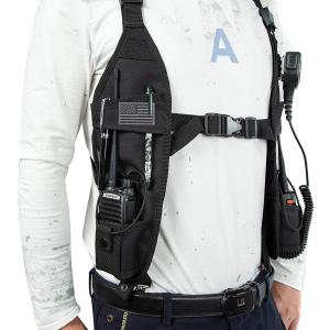 Radio Shoulder Harness Holster Chest Holder Universal Vest Rig for Police Firefighter Two Way Radio Search Rescue Essentials (BLACK-1P)