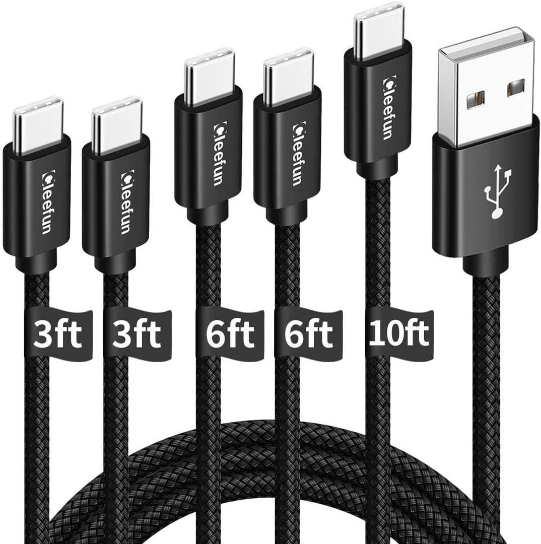 CLEEFUN USB C Cable, USB to USB C Cable, [5 Pack, 3/ 3/ 6/ 6/ 10 ft] Type C Charger Cable Fast Charging for iPhone 17 16 15 Pro Max Plus Air, for Samsung Galaxy S25 S24 S23 S22 S21 S20 S10 A17 A16 A15