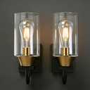 Black & Gold Wall Sconces Set of 2,Glass Bathroom Light Fixtures, 2 Pack