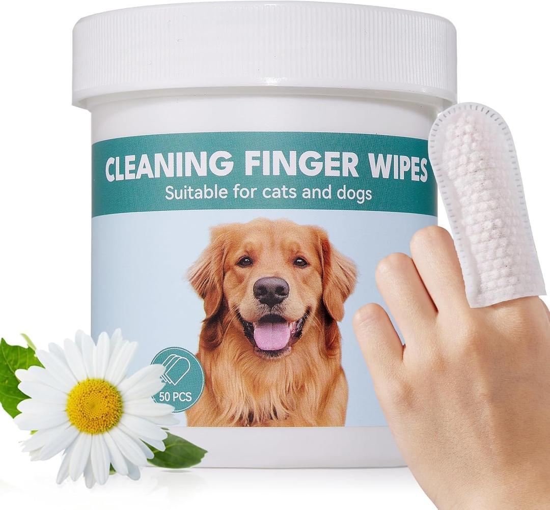 No Pawblems Natural Ear Wipes Finger for Dogs & Cats Comfy Finger Design | Clean Ear Wax, Debris & Dirt Gently | 50 Count Pack