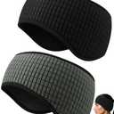 Skicuff 2 Pcs Fleece Ear Warmers for Women Men Soft Waffle Knit Ear Cover Headband for Running Cycling Ski Daily Wear(Black and Army Green)