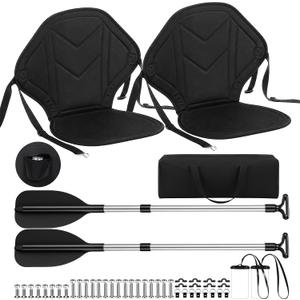 2 Pack Kayak Seats with Back Support and 2 Telescoping Paddles Kayak Seat and Paddle Set with 2 Phone Pouches and Storage Bag Adjustable Padded Seats for Canoe, Fishing Boat