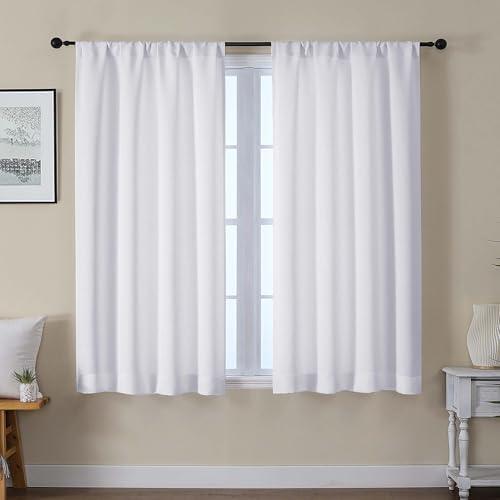 Gwine Pura White Curtains 54 inch Length, Light Filtering Thermal Insulated Noise Reducing Window Curtain Panels for Bedroom, Elegant Solid Soft Drapes for Living Room, Each 40Wx54L, 2 Panels